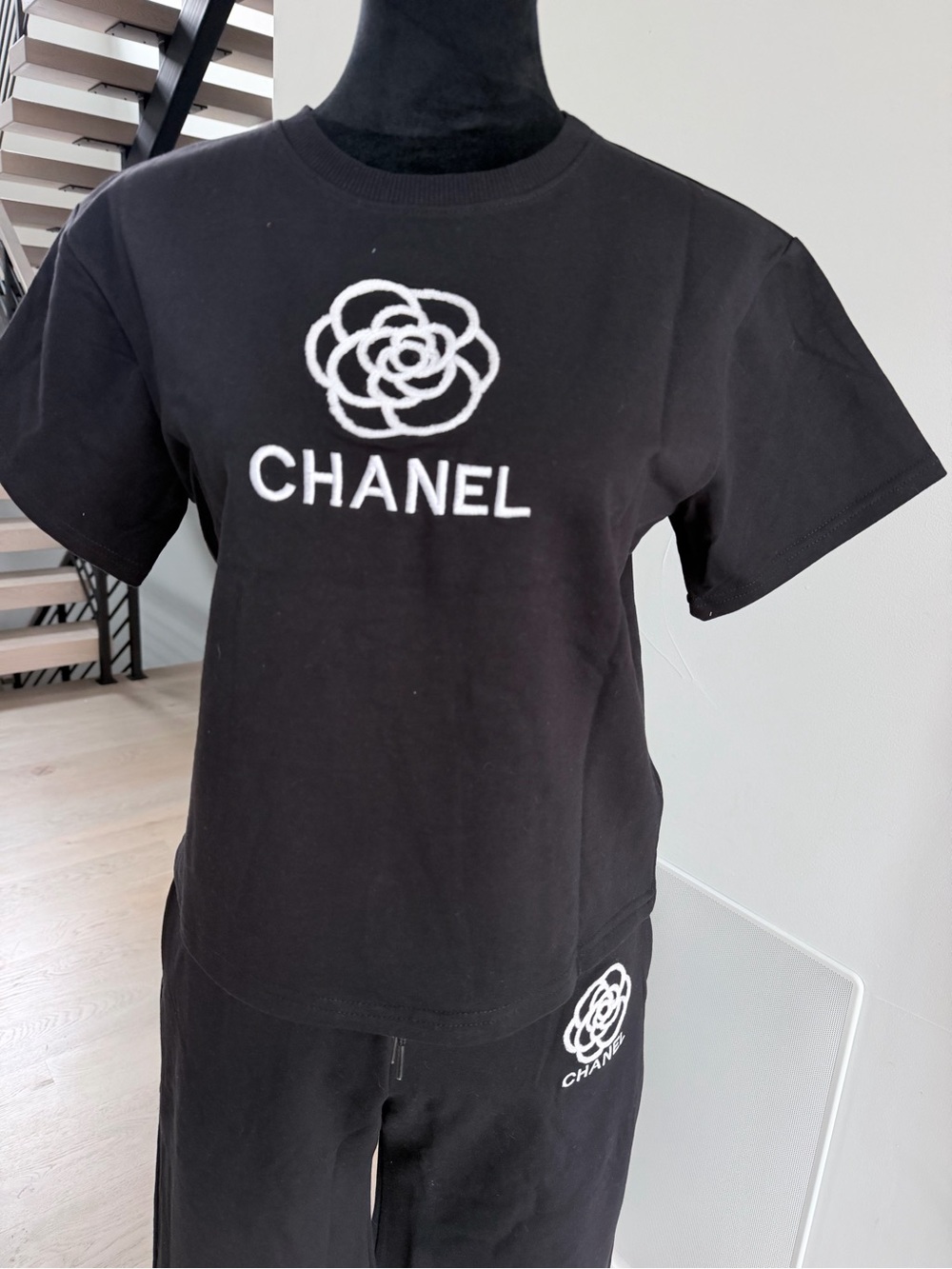 Black Wide-Leg Logo Pants and Tee Set size S - Picture 3 of 5